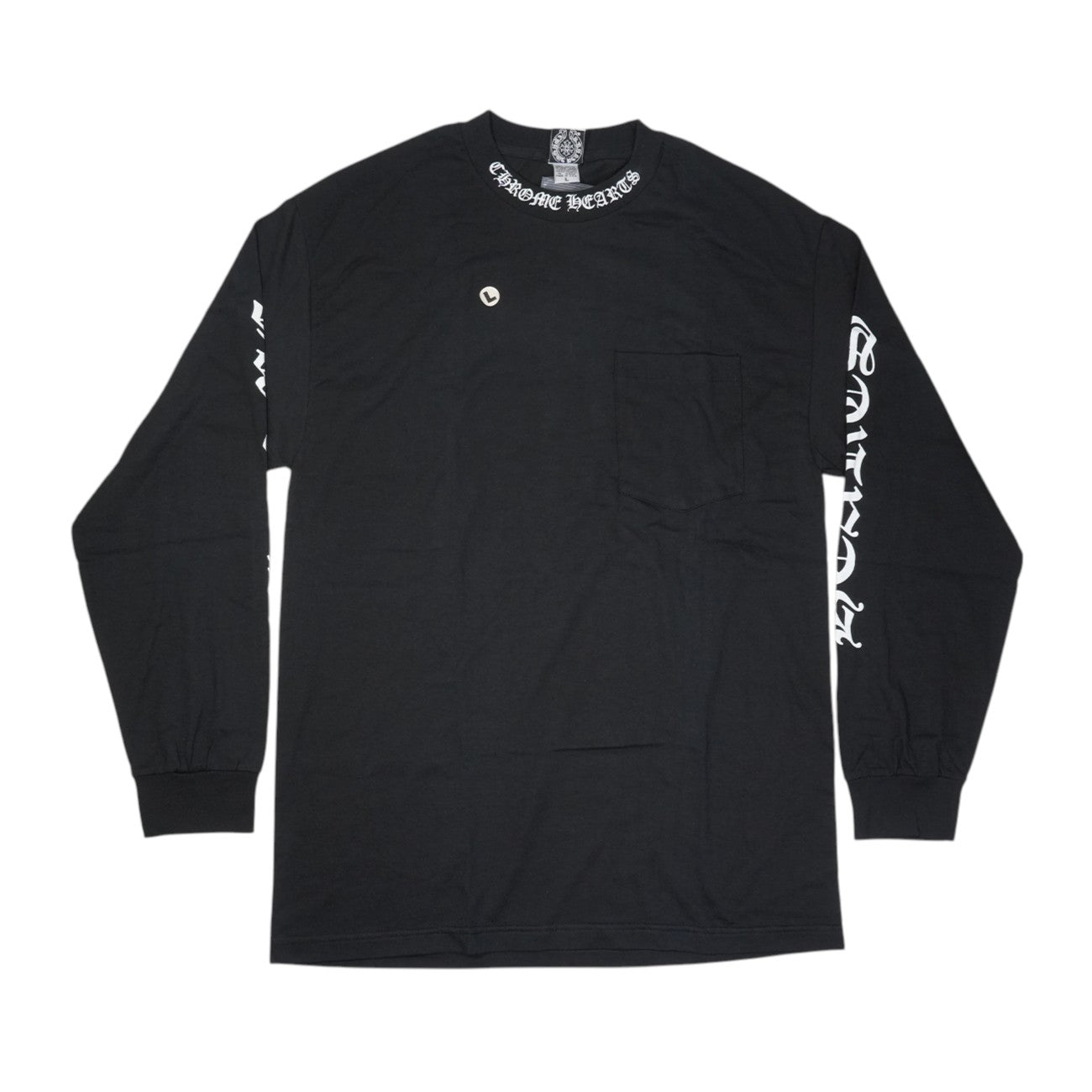 クロムハーツ ネックロゴ プリントTシャツ カットソー　ブラック　M クロムハーツ ネックロゴプリント カットソー ブラック L 中古