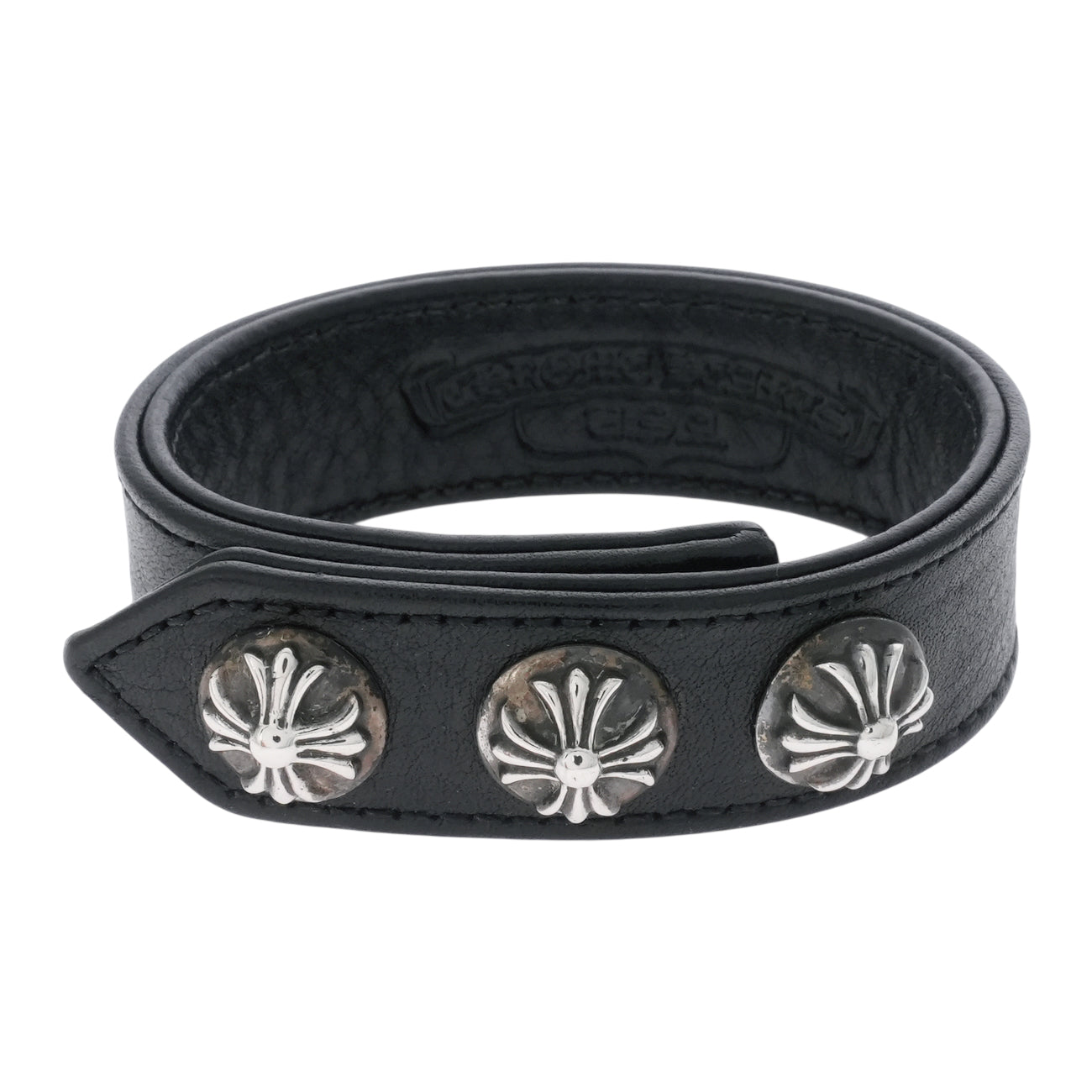 Chrome Hearts レザーブレスレット クロスボール3ボタン2スナップ クロムハーツ CHROME HEARTS 中古 正規品 クロスボール3ボタン2