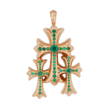 22K スモール トリプルCHクロス PAVE EM SML 3CH CROSS 【ゴールドネックレストップ ペンダント パヴェ エメラルド】