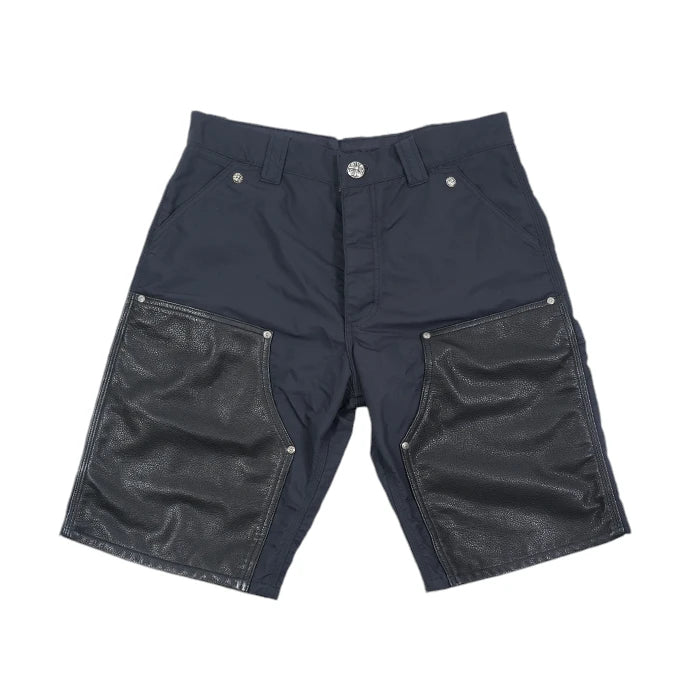 DENIM CARPENTER SHORTS レザー切り替えデニムカーペンターハーフパンツ 32