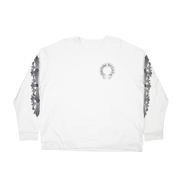 袖フローラルホースシュープリント 【スウェット】【ホワイト】 SIZE:XL