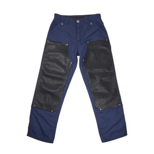 ナイロン/レザー切替カーペンター NYRON CARPENTER クロスボールボタン【ロングパンツ】【ブラック×ネイビー】SIZE:29