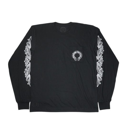 袖フローラルホースシューバックプリント 【カットソー】【ブラック】【新品】 SIZE:L