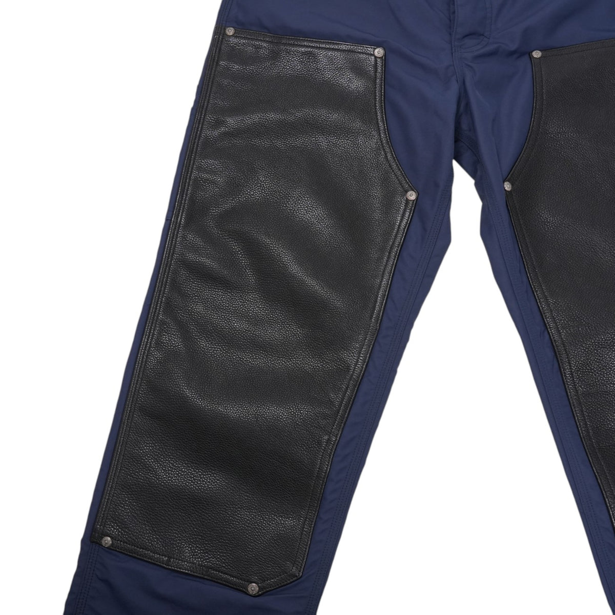 ナイロン/レザー切替カーペンター NYRON CARPENTER クロスボールボタン【ロングパンツ】【ブラック×ネイビー】SIZE:29