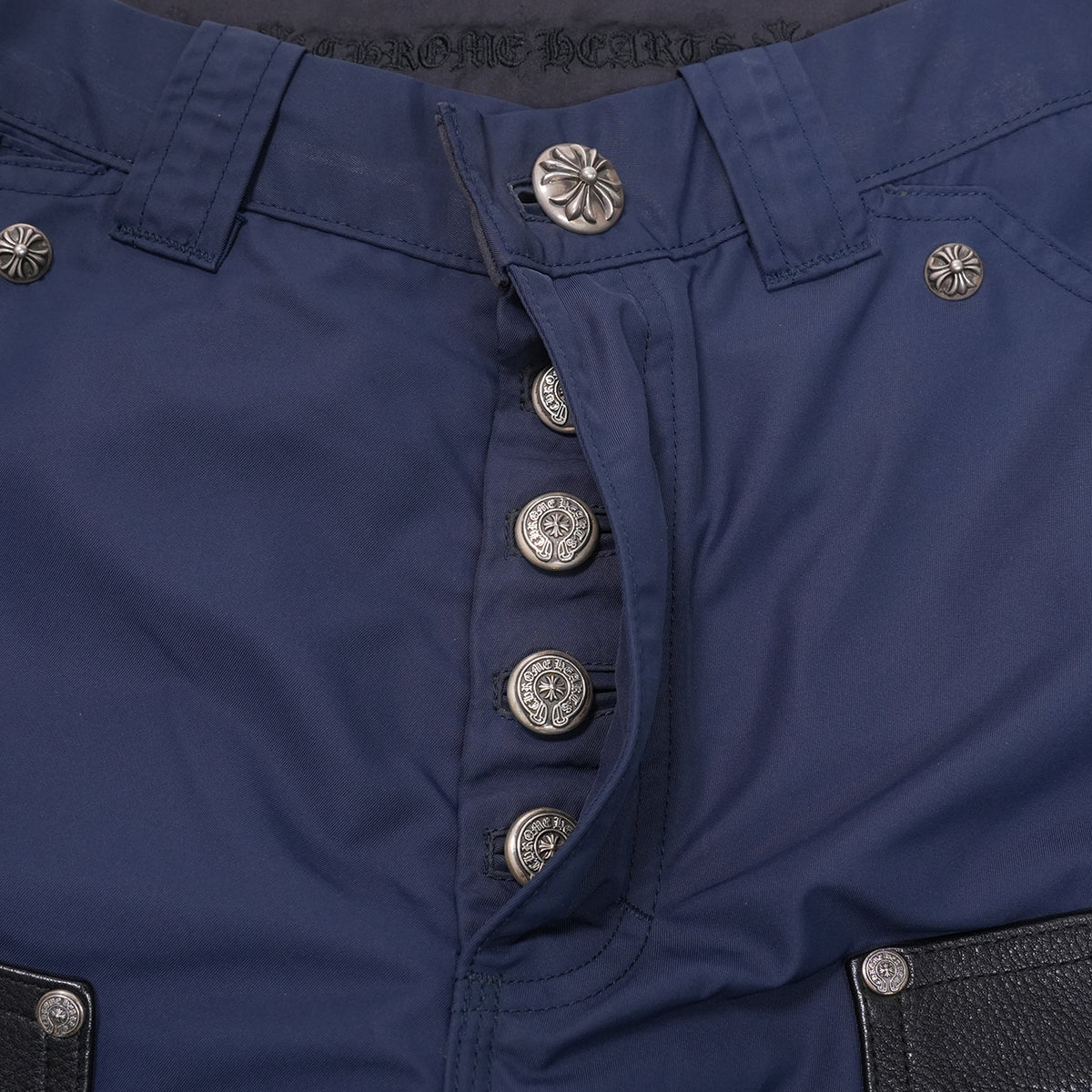 ナイロン/レザー切替カーペンター NYRON CARPENTER クロスボールボタン【ロングパンツ】【ブラック×ネイビー】SIZE:29