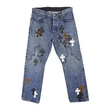クロスパッチ付きフレアニーパンツ JEAN SL FLEURKNEE 【デニムパンツ】【インディゴ】 SIZE:34