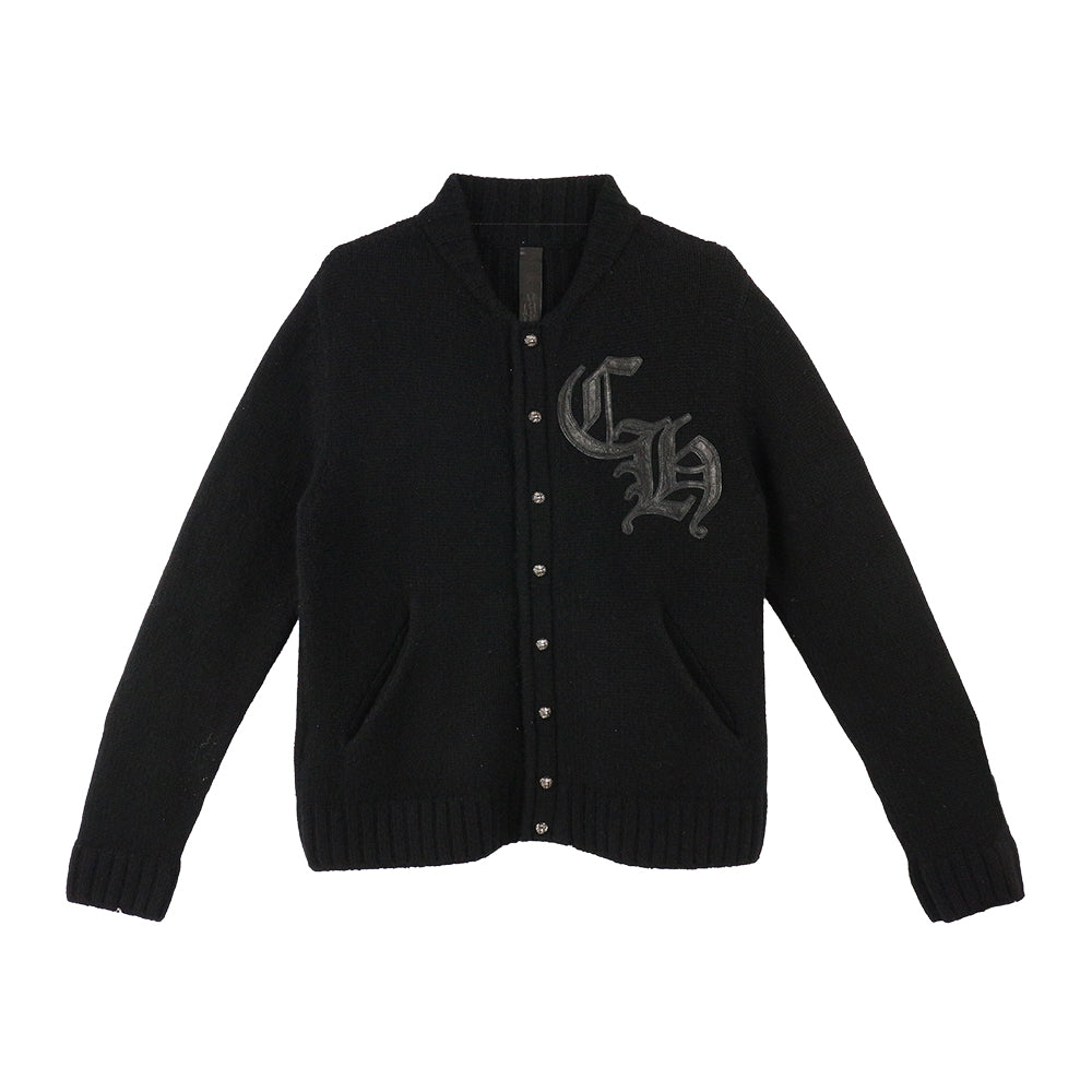 CHレザーパッチカシミアニットカーディガン M