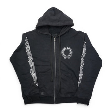 袖フローラルホースシューバックプリント 【サーマルジップパーカー】【ブラック】 SIZE:M ※袖破れ/プリント割れ/色褪せ