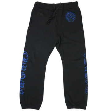 英字サイドプリント 【スウェットパンツ】【ブラック×ブルー】 SIZE:M