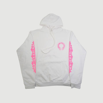 袖フローラルホースシューバックプリント 【パーカー】【ホワイト×ピンク】SIZE:XL