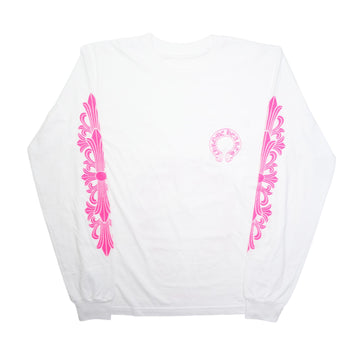 袖フローラルホースシュープリント 【カットソー】【ホワイト×ピンク】SIZE: L