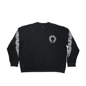 袖フローラルホースシューバックプリント 【スウェット】【ブラック】 SIZE:XL