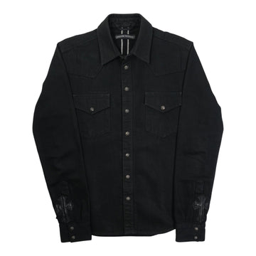 デニムウエスタン DENIM WESTERN 袖クロスパッチクロスボールボタン【デニム長袖シャツ】【ブラック】SIZE:SM