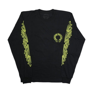 Sleeve Floral Horseshoe Back Print [Cut & Sewn] [Black x Yellow] [New] SIZE: M