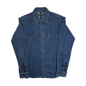 デニムウエスタン DENIM WESTERN 袖クロスパッチクロスボールボタン【デニム長袖シャツ】【インディゴ】SIZE:SM