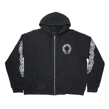 袖フローラルホースシューバックプリント 【サーマルジップパーカー】【ブラック】 SIZE:L