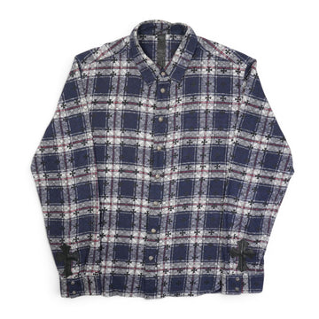 ルーズエンド LOOSE END 総柄CHプラス 【袖クロスパッチ付チェックシャツ】【ブルー】 SIZE:L