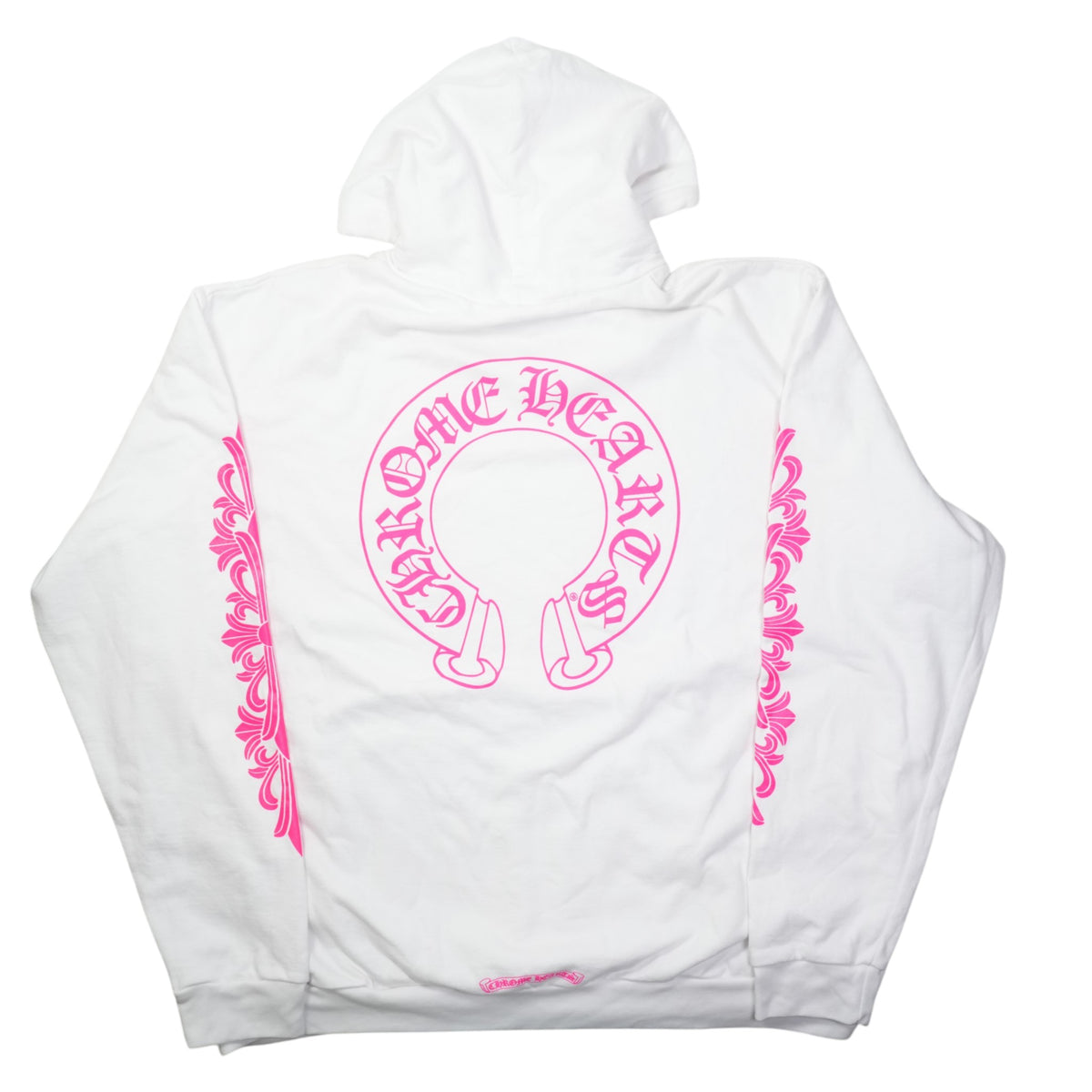 袖フローラルホースシューバックプリント 【パーカー】【ホワイト×ピンク】 SIZE:XXL