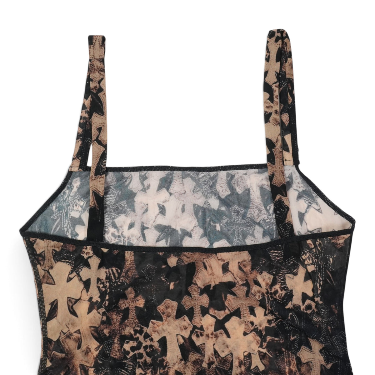SHEER MESH BATEAU シアーセメタリークロス総柄プリント【キャミソールワンピース】【ブラック】【新品】SIZE：S