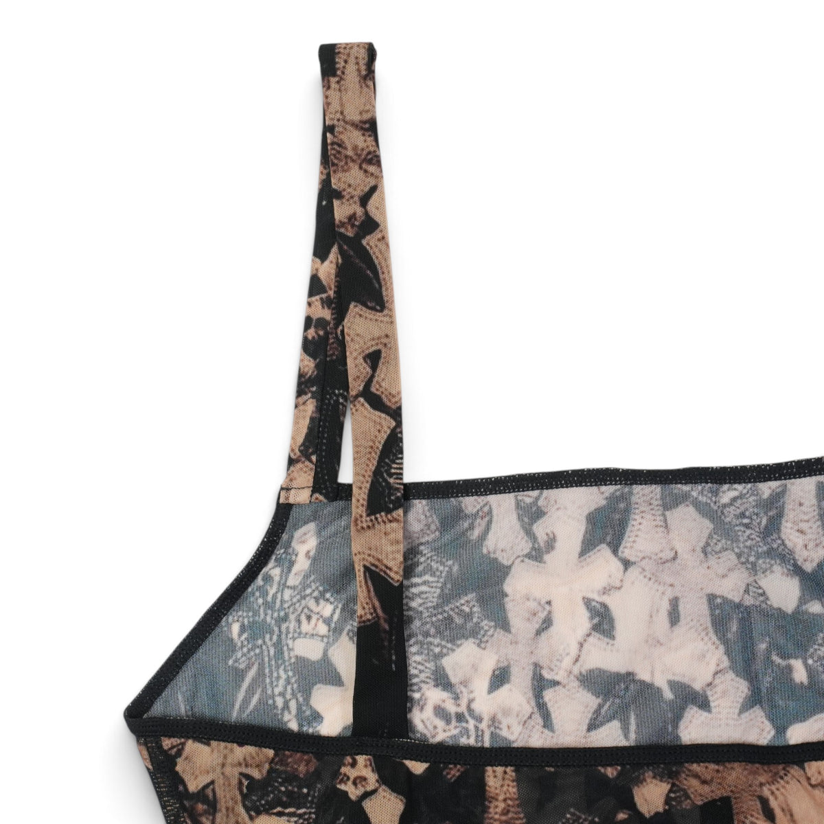SHEER MESH BATEAU シアーセメタリークロス総柄プリント【キャミソールワンピース】【ブラック】【新品】SIZE：S