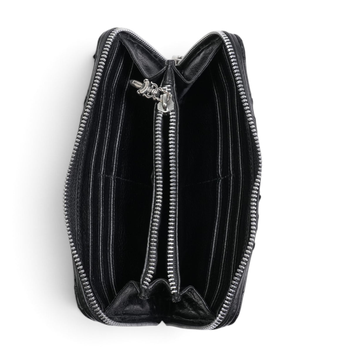 REC F ZIP スクロールラベル装飾 CHクロス パッチ付き ダイヤモンド柄刺繍【シルバー長財布】