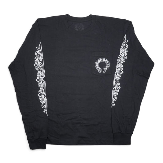 袖フローラルホースシューバックプリント 【カットソー】【ブラック】 SIZE:L