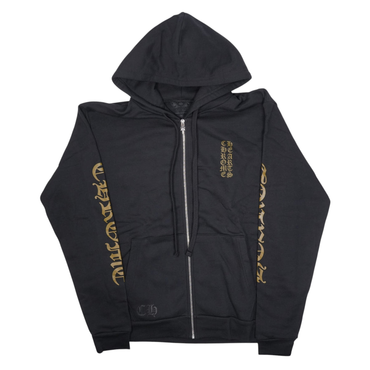 英字袖プリント 【ジップパーカー】【ブラック×ゴールド】 SIZE:M
