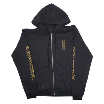 英字袖プリント 【ジップパーカー】【ブラック×ゴールド】 SIZE:M