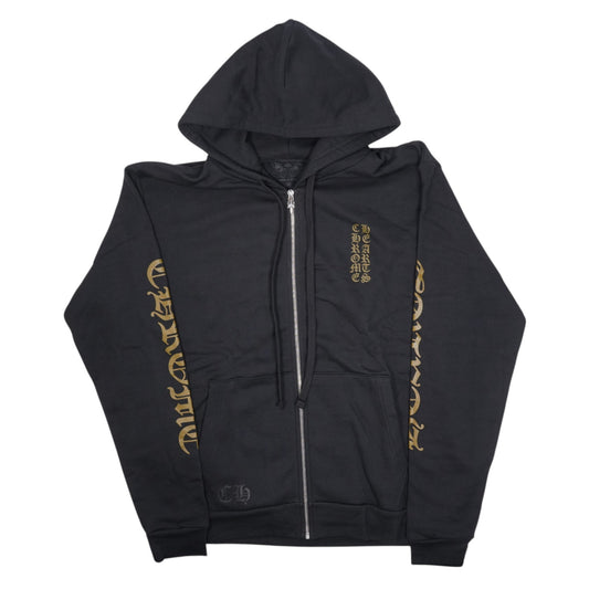 英字袖プリント 【ジップパーカー】【ブラック×ゴールド】 SIZE:M
