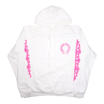 袖フローラル袖プリント 【パーカー】【ホワイト×ピンク】 SIZE:L