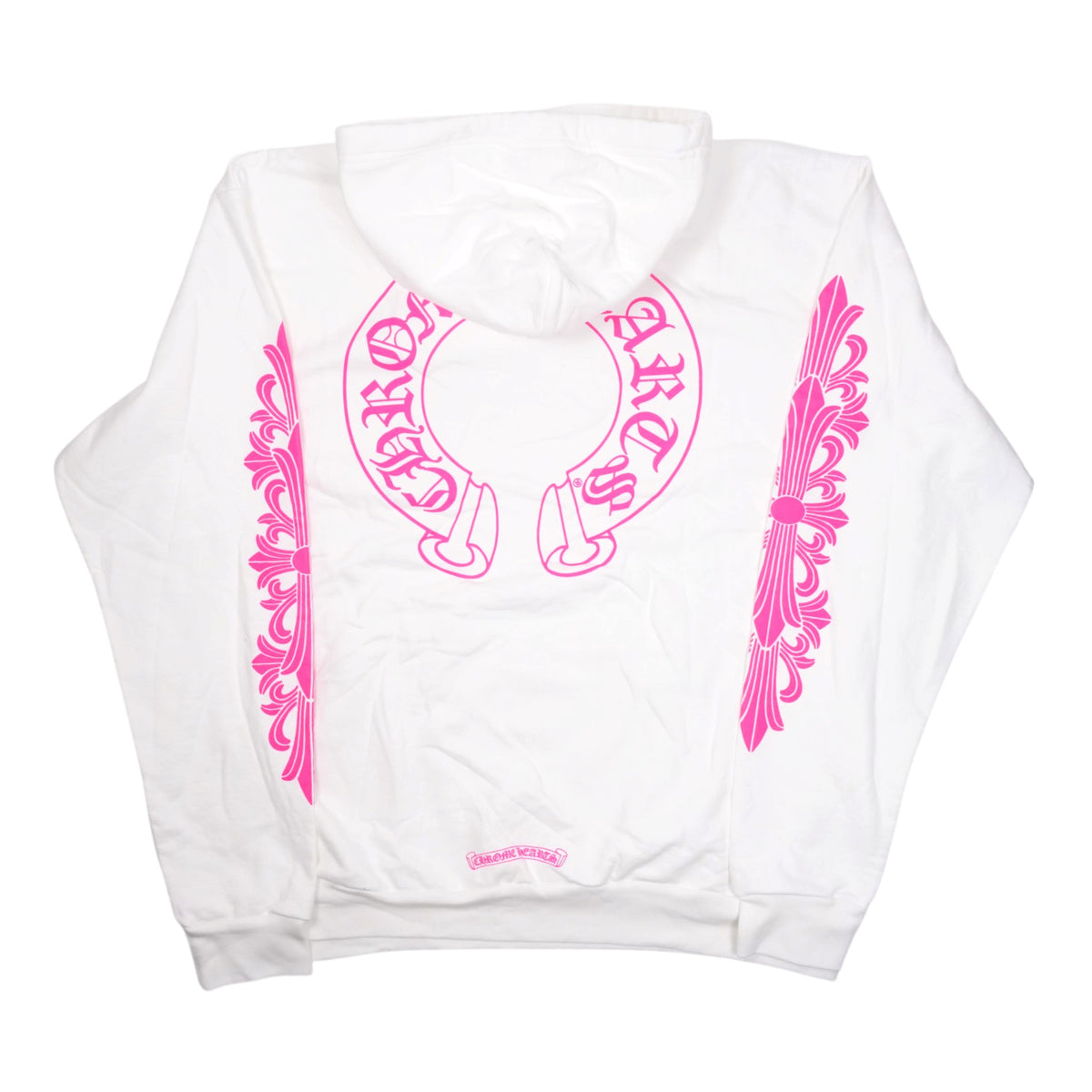 袖フローラル袖プリント 【パーカー】【ホワイト×ピンク】 SIZE:L