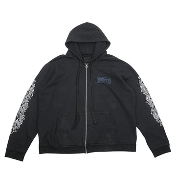 SWTSHRTHDZIPバックフォティ袖フローラルクロスプリントジップアップパーカー