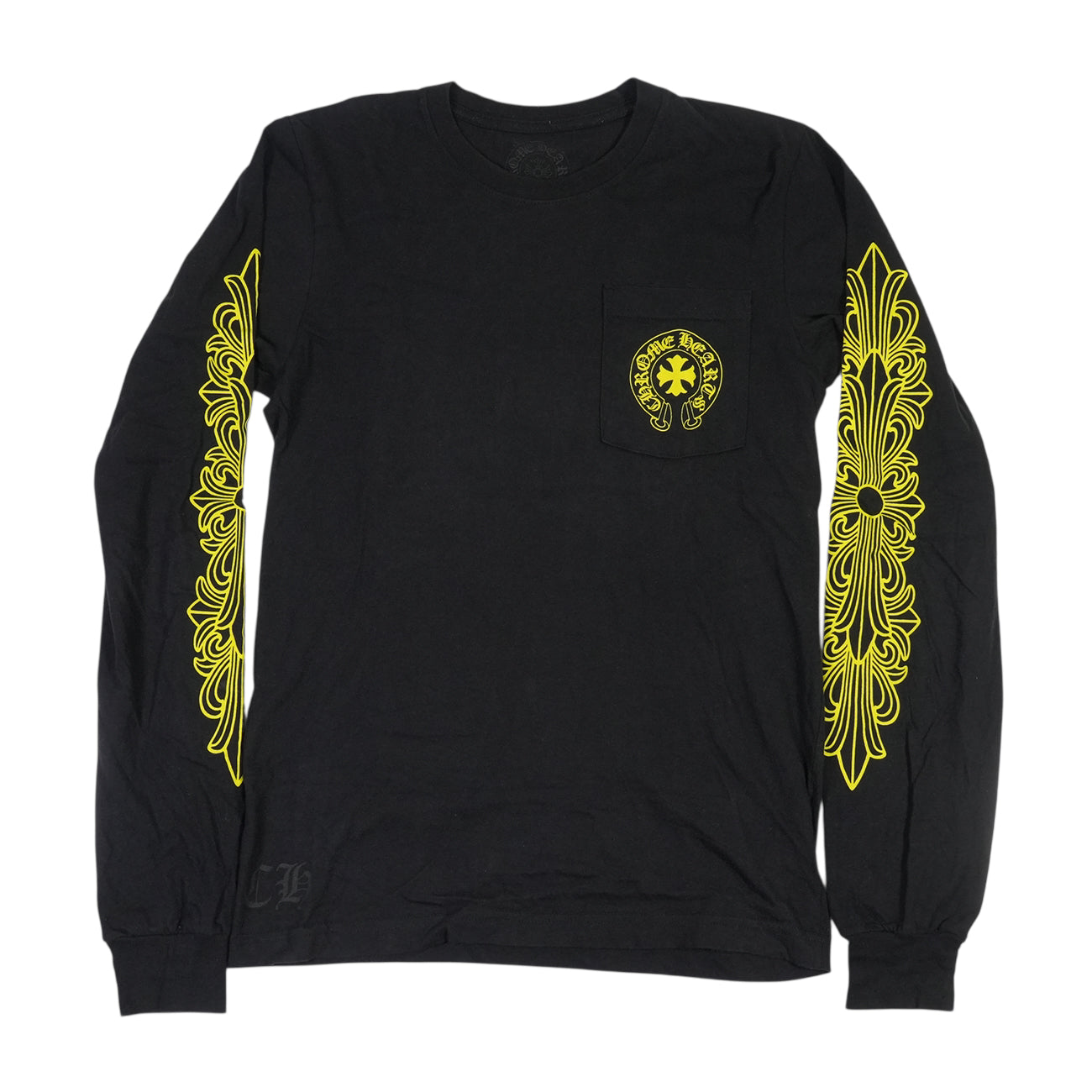 英字袖フローラルプリント 【カットソー】【ブラック×イエロー】 SIZE:S