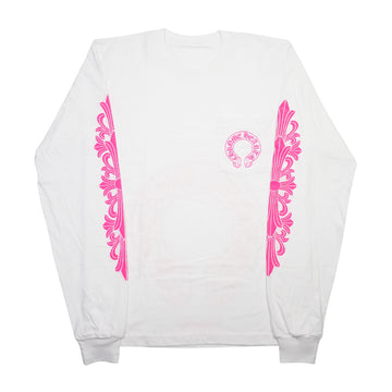 袖フローラルホースシューバックプリント 【カットソー】【ホワイト×ピンク】【新品】SIZE:L