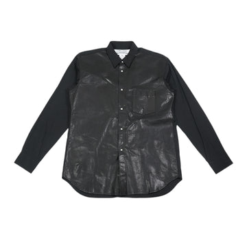 ×コムデギャルソンシャツ COMME des GARCONS SHIRT レザー切り替えクロスボールボタン長袖シャツ S