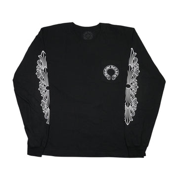 袖フローラルホースシュープリント 【カットソー】【ブラック】 SIZE:XL