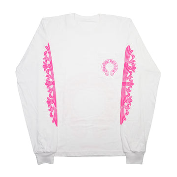 袖フローラルホースシューバックプリント 【カットソー】【ホワイト×ピンク】【新品】SIZE:M