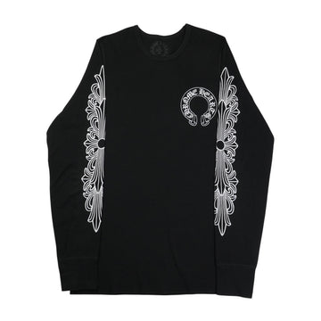 袖フローラルホースシュープリント【サーマル】【ブラック】 SIZE:L