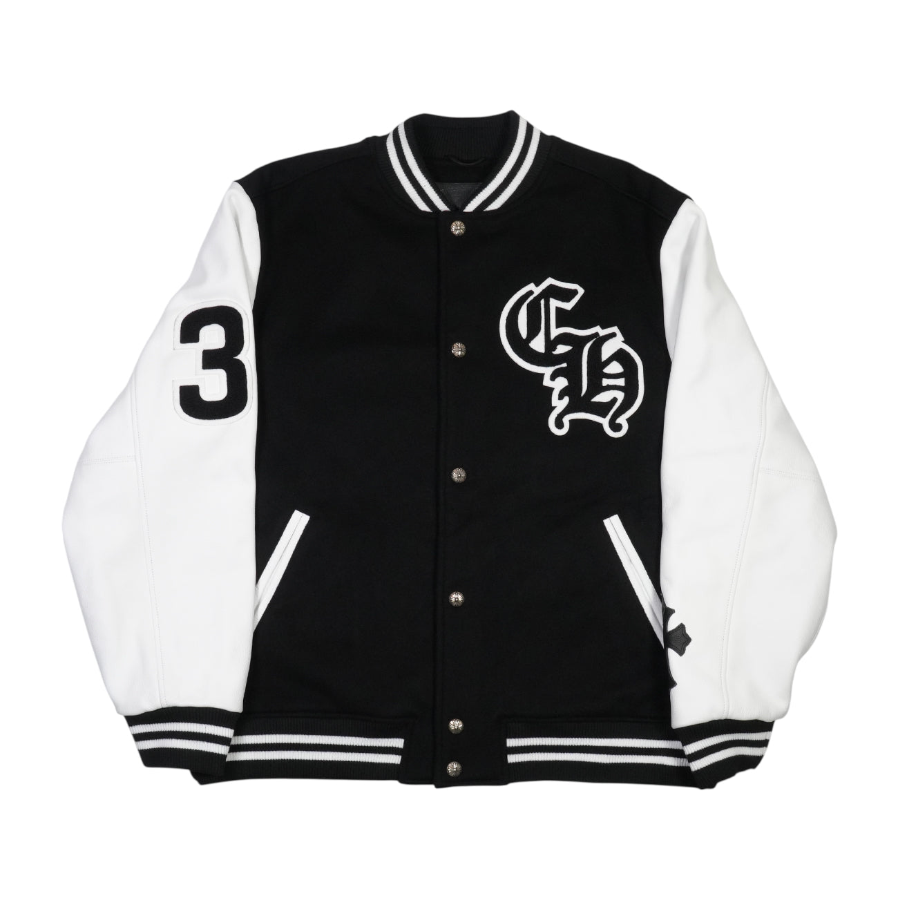 ヴァーシティ VARSITY 33 クロスパッチ付き【レザー切替スタジャン ジャケット】【ブラック】 SIZE:XXL