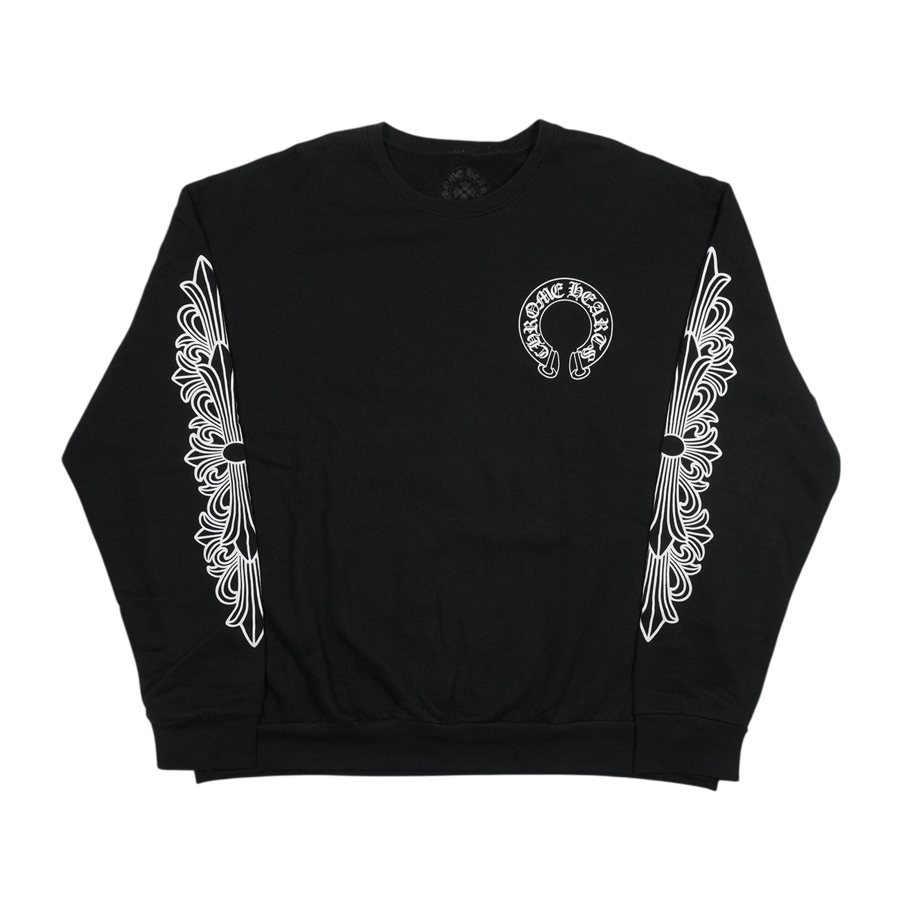 袖フローラルホースシュー袖プリント 【スウェット】【ブラック】 SIZE:L