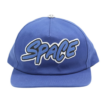 TRUCKER CAP トラッカーキャップ SPACEレザーパッチクロスボール付メッシュ帽子(ブルー×シルバー)