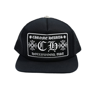 TRUCKERCAP/トラッカーキャップCHパッチクロスボール付メッシュ帽子ブラック インボイス付き