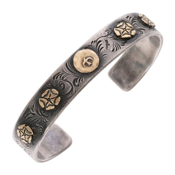 唐草彫り四点ローズ付き平打ちブレス(M)