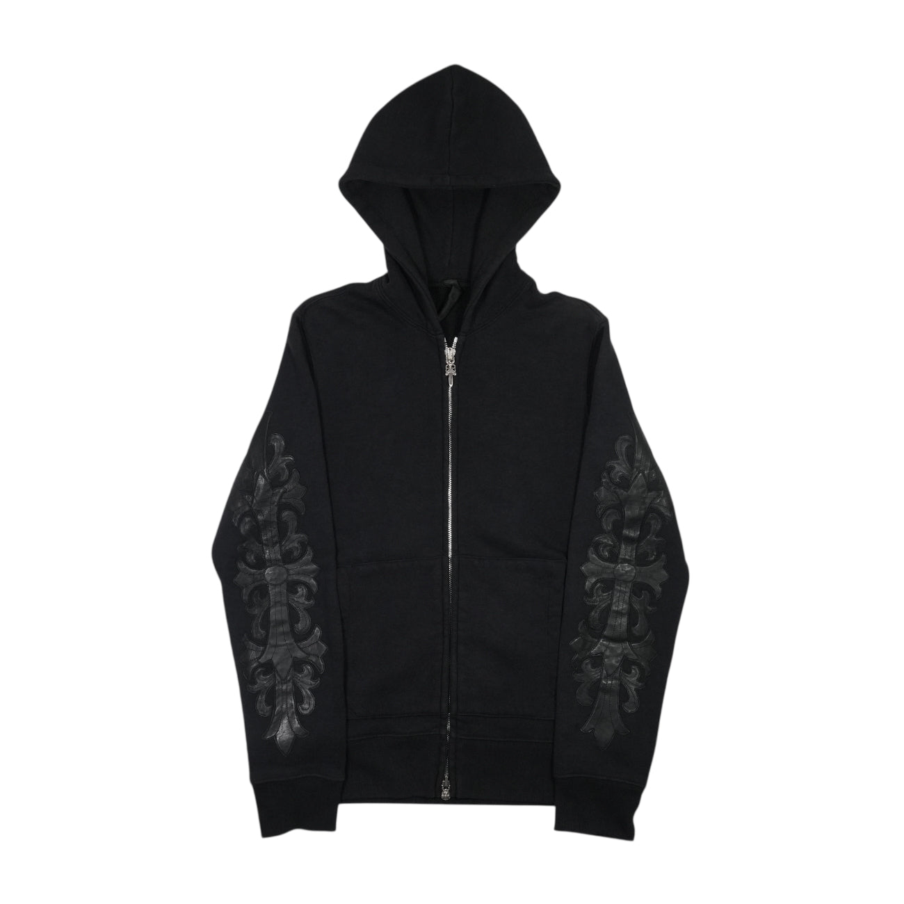 袖フローラルレザーパッチ 【ダブルジップパーカー】 【ブラック】 SIZE:M
