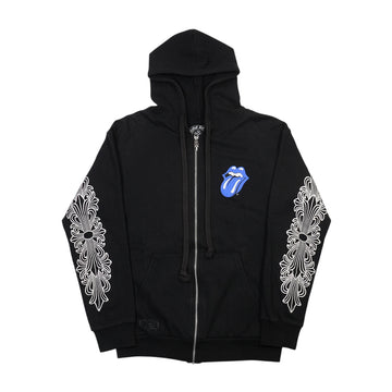 ローリングストーンズ袖フローラルプリント 【ジップパーカー】【ブラック】 SIZE:M