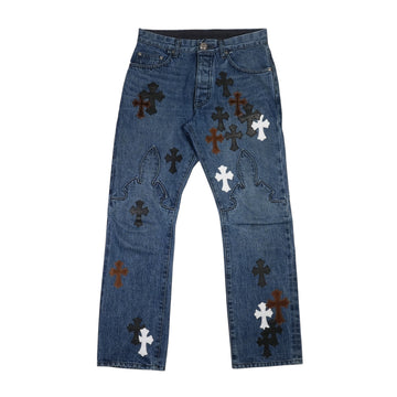 クロスパッチ付きフレアニーパンツ JEAN SL FLEURKNEE 【デニムパンツ】【インディゴ】 SIZE:31