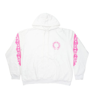 袖フローラルホースシューバックプリント 【パーカー】【ホワイト×ピンク】SIZE:L