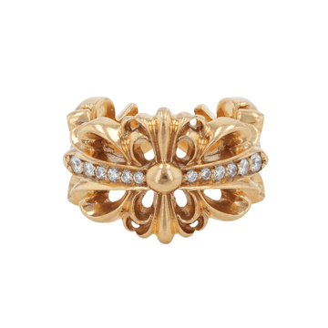 22kダブルフローラルPAVE DIA DOUBLE FLORAL CROSS【ゴールドリング】12号