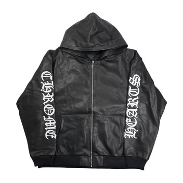 袖ロゴレザーパッチ 【レザージップパーカー】【ブラック】SIZE:XL